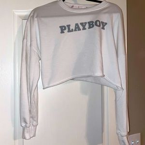 Playboy Missguided white long sleeve crop top